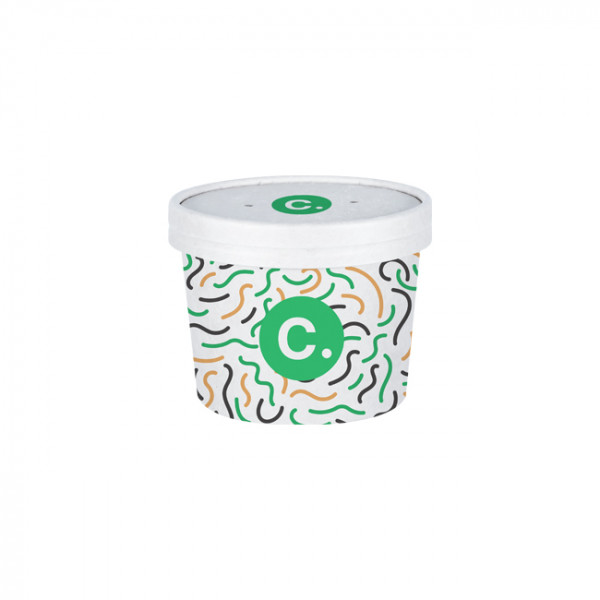 Pot à soupe personnalisé en carton avec couvercle 12 Oz - Impression jusqu'à 4 couleurs