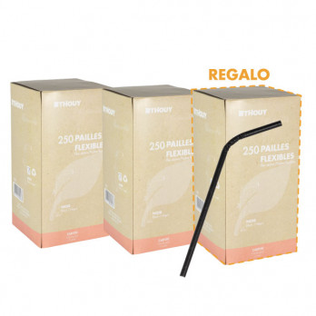 Paille flexible en carton noir 20 cm Ø 6 mm : LOT DE 3 BOÎTES
