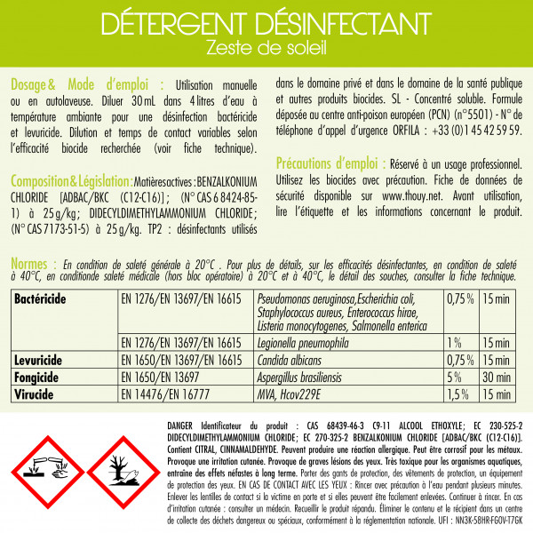 

Détergent désinfectant virucide Zeste de soleil 5L - Thouy