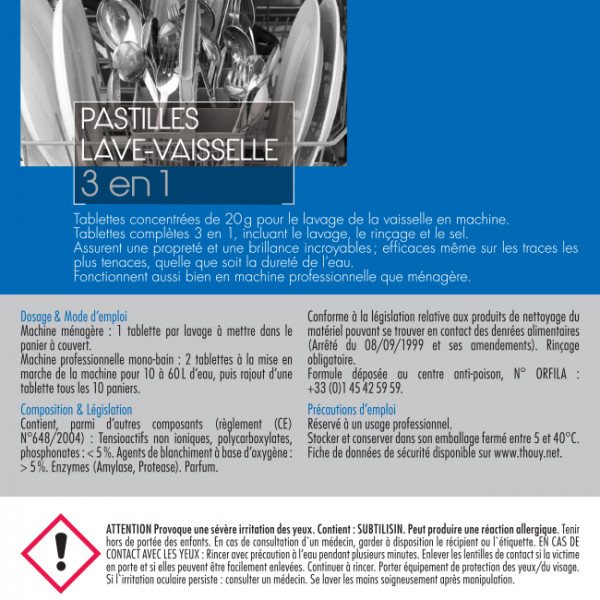 Pastilles lave-vaisselle 3 en 1 pour 9 kg ; Lavage vaisselle en machine. & Spray dégraissant cuisine surpuissant 750 mL.
