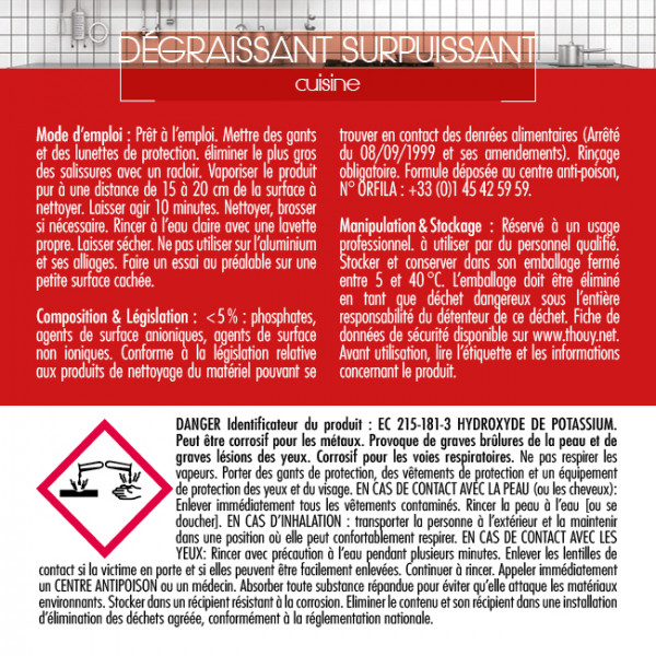 Composition du dégraissant liquide surpuissant cuisine Thouy