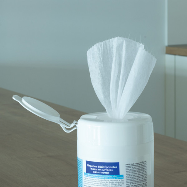 Boîte distributrice de lingettes blanchespour la désinfection des mains et des surfaces