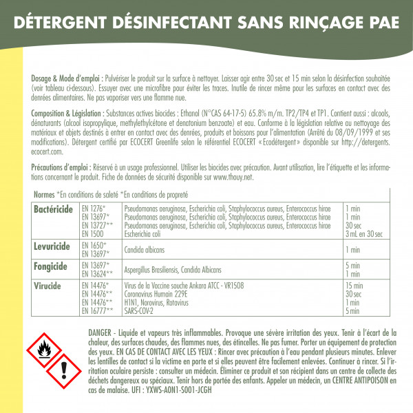 Détergent désinfectant alimentaire sans rinçage écologique