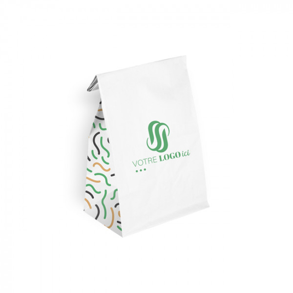 Sac SOS personnalisé en papier blanc 32 + 16 x 34,5 cm - Impression jusqu'à 3 couleurs