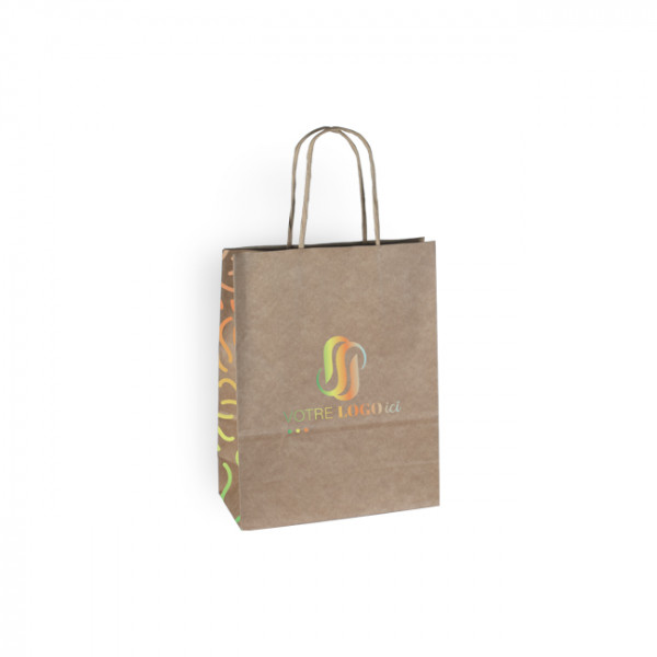Sac cabas personnalisé en papier kraft 18 + 8 x 24 cm -Poignées torsadées - Impression 1 couleur ou quadrichromie