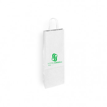 Sac à bouteille personnalisé en papier blanc 18 + 8 x 39 cm - Poignées torsadées - Impression 1 couleur ou quadrichromie