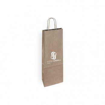 Sac à bouteille personnalisé en papier kraft 18 + 8 x 39 cm - Poignées torsadées - Impression 1 couleur ou quadrichromie