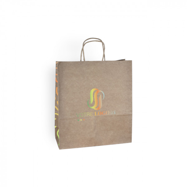 Sac cabas personnalisé en papier kraft 24 + 11 x 32 cm -Poignées torsadées - Impression 1 couleur ou quadrichromie