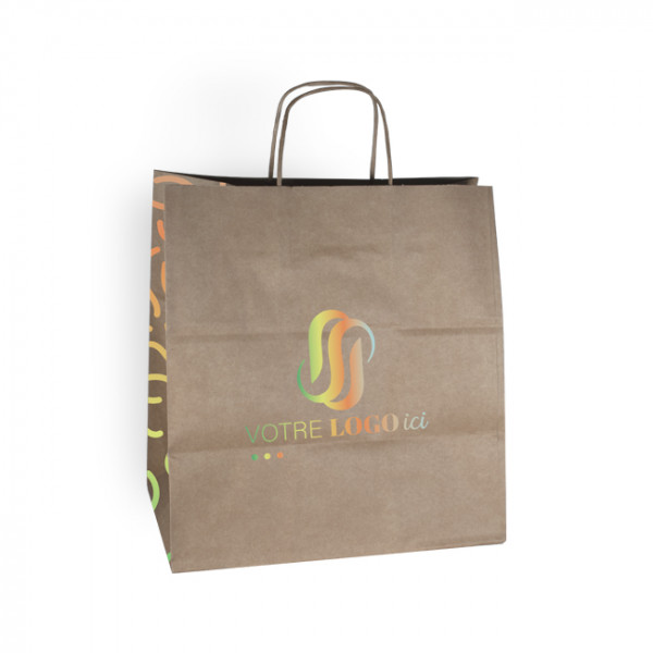 Sac cabas personnalisé en papier kraft 31 + 20 x 32 cm -Poignées torsadées - Impression 1 couleur ou quadrichromie