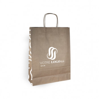 Sac cabas personnalisé en papier kraft 32 + 12 x 41 cm - Poignées torsadées - Impression jusqu'à 3 couleurs