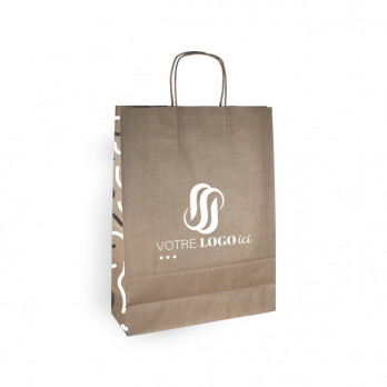 Sac cabas personnalisé en papier kraft 32 + 12 x 41 cm - Poignées torsadées - Impression jusqu'à 3 couleurs