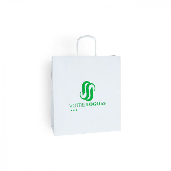 Sac cabas personnalisé en papier blanc 24 + 11 x 32 cm -Poignées torsadées - Impression 1 couleur ou quadrichromie