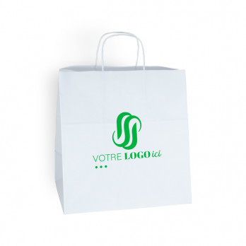 Sac cabas personnalisé en papier blanc 31 + 20 x 32 cm - Poignées torsadées - Impression 1 couleur ou quadrichromie