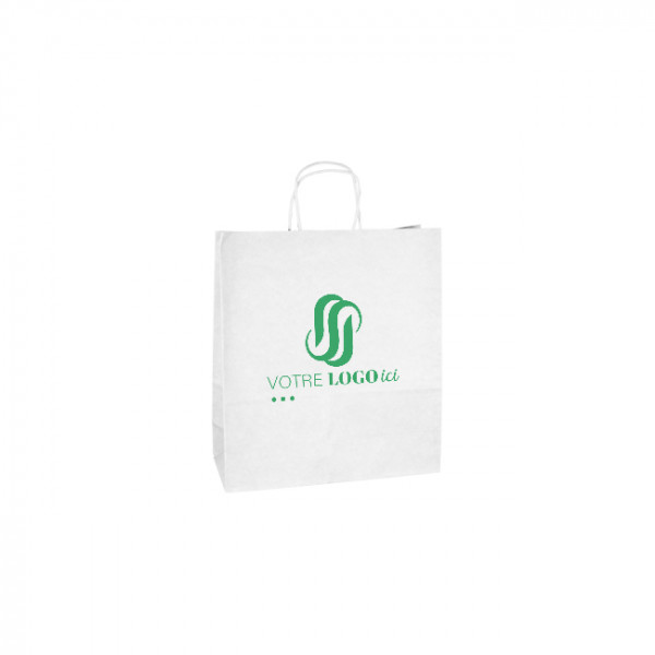 Sac cabas personnalisé en papier 24 + 10 x 32 cm -Poignées torsadées - Impression jusqu'à 3 couleurs - Blanc