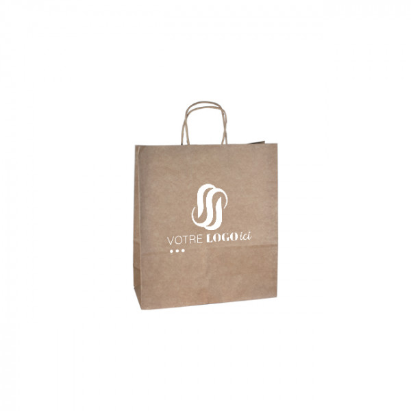 Sac cabas personnalisé en papier kraft 24 + 10 x 32 cm - Poignées torsadées - Impression jusqu'à 3 couleurs