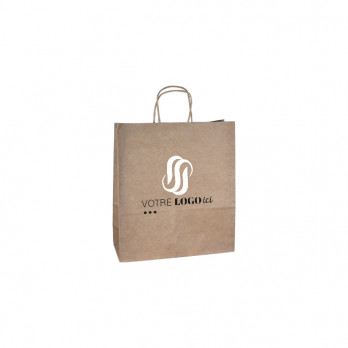 Sac cabas personnalisé en papier kraft 21 + 9 x 22 cm - Poignées torsadées - Impression jusqu'à 2 couleurs