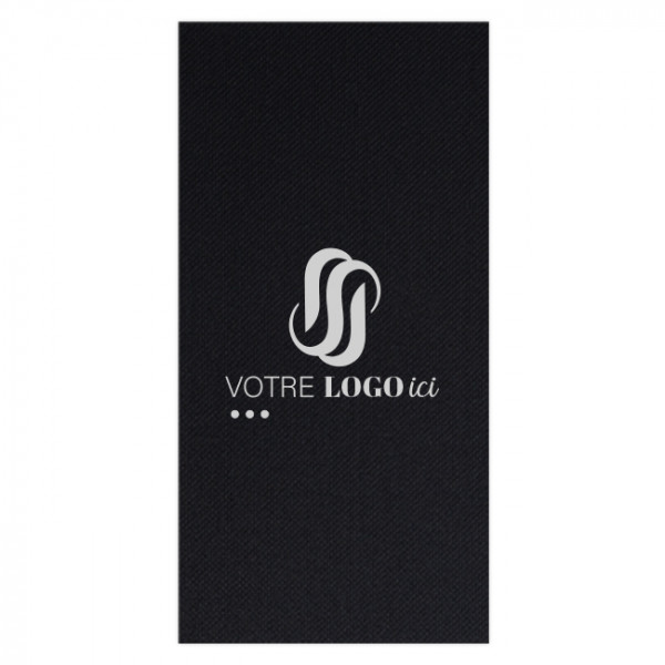 Serviette personnalisée en papier noir molletonné 30x40 - 1 à 2 couleurs - pliage 6 - catégorie serviettes personnalisées