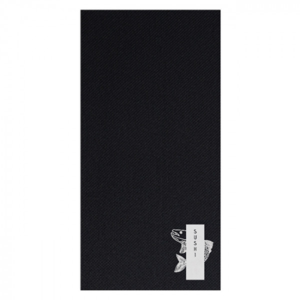 serviette personnalisée molleton noire 30x40 cm avec pliage en 6, logo et pizza express, 1-2 couleurs.