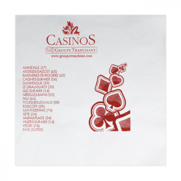 Serviette papier blanche 30x30, 1 pli, 1-2 couleurs. Personnalisable.