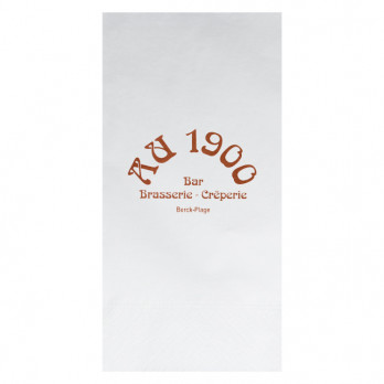 Serviette personnalisée en papier ouate blanc 40 x 40 - 2 plis - Pliage en 8 - Impression 1 à 2 couleurs